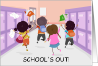 School’s Out Cartoon School Children Celebrating card