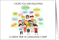 Thinking of You at Language Camp Cartoon Children Speaking Foreign Languages card