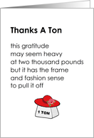 Thanks A Ton - a funny thank you for the birthday gift poem card