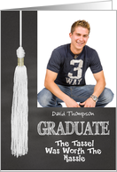 Chalkboard Graduation Party Invite -Tassle Worth Hassle custom photo card