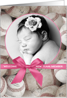 New Baby Girl Announcement - Baseball custom photo card