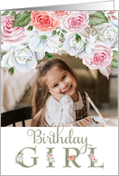 Birthday Girl Custom Photo Watercolor Flowers card