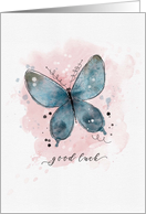 Good Luck Watercolor Sketchy Doodle Blue Butterfly card