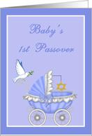 Baby Boy 1st Passover - Baby Carriage, Star of David, Dove of Peace card
