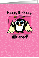 Birthday for Girl - Little Angel Penguin on Pink with Hearts card