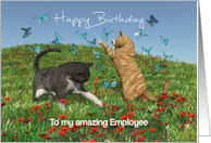 Cats playing with butterflies for Employee Birthday card