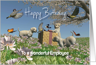 Labrador puppies Birds and Butterflies Birthday Employee card