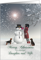 Daughter & Wife Fantasy Girl Snowman Dog Snowscene Christmas card