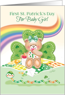 1st St. Patrick’s Day Baby Girl -Teddy Sitting against Shamrock card