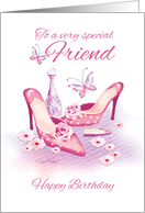 Birthday for Friend - Ladies Pink Shoes with Perfume and lipstick card