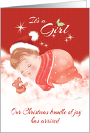 Announcement, Baby Girl, Born at Christmas Time - Baby on Clouds card