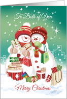 Lesbian, Christmas. To Both of You. 2 Snow women Shopping card