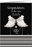 Gay Wedding Congratulations, Birds in Top Hats kissing card