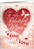 Valentine’s Day, Mom, Large Red Heart, Daisies & Butterfly card