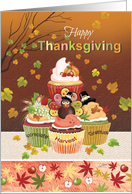 Happy Thanksgiving, Tier of Cupcakes with Harvest Toppings card