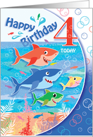 Cute Sharks, Under the sea, Birthday Boy, Age four card