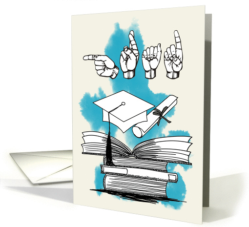 ASL Grad Invitation with Grad Finger Speak and Books card (1371148)