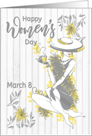 Sophisticated Woman with Grey Flowers for Happy Womens Day card