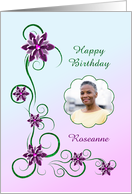 Add A Photo Birthday with Scrolls and Flowers card
