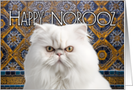 Happy Norooz Across the Miles White Persian Cat on Tiles card