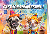 French Pug and Chihuahua Cupcakes Birthday card