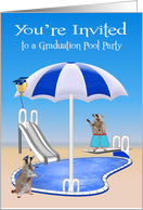 Invitations to Graduation Pool Party, general, Raccoons, pool side card