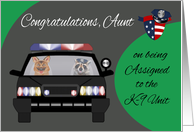 Congratulations to Aunt on assignment to K-9 Unit, raccoon, dog card