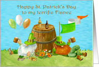 St. Patrick’s Day to Fiance with Gnomes Relaxing Against a Big Keg card