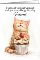 Friend Birthday Cat Leaning on a Cupcake Sending Lots of Wishes card