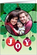 Red and Green Joy Ornaments Custom Photo Christmas card