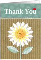 Rustic Thank You Lace Burlap Buttons Lady Bug Daisy card