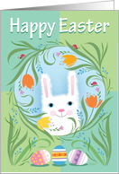 Happy Easter Bunny Eggs Tulips Ladybugs card