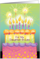 Custom Birthday Tall Cake with Candles Sparklers Daughter-In-Law card