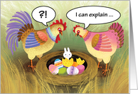 Easter Bunny Humor Rooster Hen Chicken Eggs card