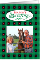 Season’s Greetings Buffalo Plaid Hearts Custom Photo card