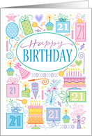 21st Birthday Birthday Cake Cupcake Presents Balloon card