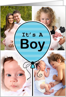 Birth Announcement Baby Boy Blue Balloon Custom Photo card