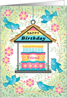 Friend Blue Bird Feeder Birthday Cake Blue Birds card