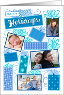 4 Custom Photos Happy Holidays Blue Christmas Presents card