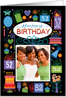52nd Birthday Blue Cake Cupcake Presents Balloon Photo card