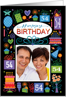 54th Birthday Blue Cake Cupcake Presents Balloon Photo card