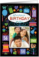 56th Birthday Cake Cupcake Presents Balloon Photo card
