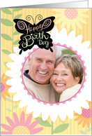 Custom Photo Happy Birthday Butterfly With Daisies card