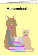 Homeschooling Cat Family at Computer Teacher Appreciation card