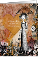 Thank You, Bridesmaid, Lady with Umbrella, Heart and Flowers card