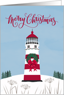 Merry Christmas, Lighthouse, Christmas Wreath, Nautical card