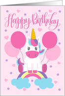 Birthday Kid - Unicorn Sitting On Rainbow With Balloons card
