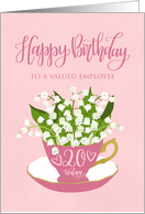 Employee 20th Birthday Pink Teacup with Lily of the Valley Flowers card