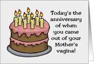 Humorous Birthday Card You Came Out Of Your Mother’s Vagina Today card