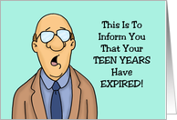 Humorous 20th Birthday With Cartoon Man Your Teen Years Have Expired card